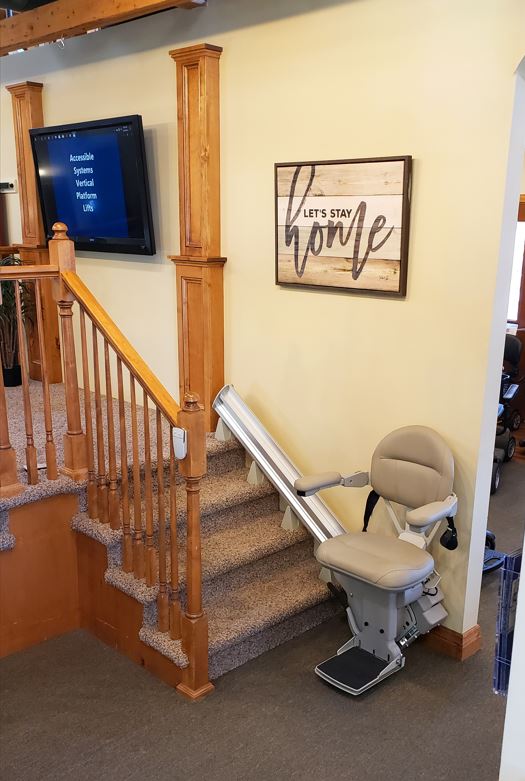 Bruno Elite stair lift in Lifeway Mobility showroom in Loveland, CO