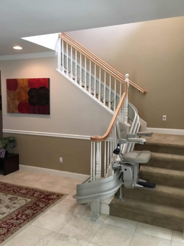curved stairlift installed for basement access in San Francisco CA home
