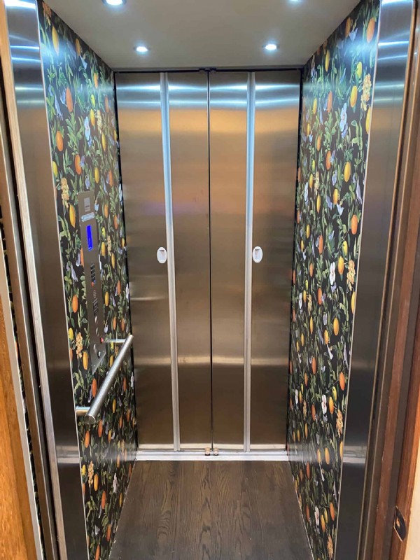 residential elevator with custom cab walls in Newport Beach California