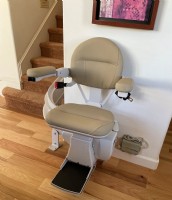 Bruno curved stairlift with custom tan upholstery in Santa Clarita CA by Lifeway Mobility