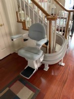Bruno custom curved stairlift with bottom landing overrun in San Jose CA