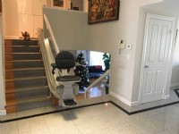 curved stairlift with custom black upholstery installed by Lifeway in Pasadena CA