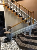 custom curved stairlift on cheetah print stairlift in Hollywood CA home