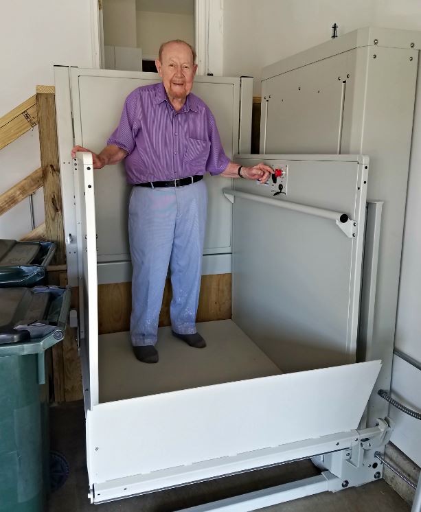 U.S. Veteran using his newly installed wheelchair lift in Glenview IL