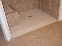 wheelchair accessible barrier free shower with built in shower bench in Chicago suburban home